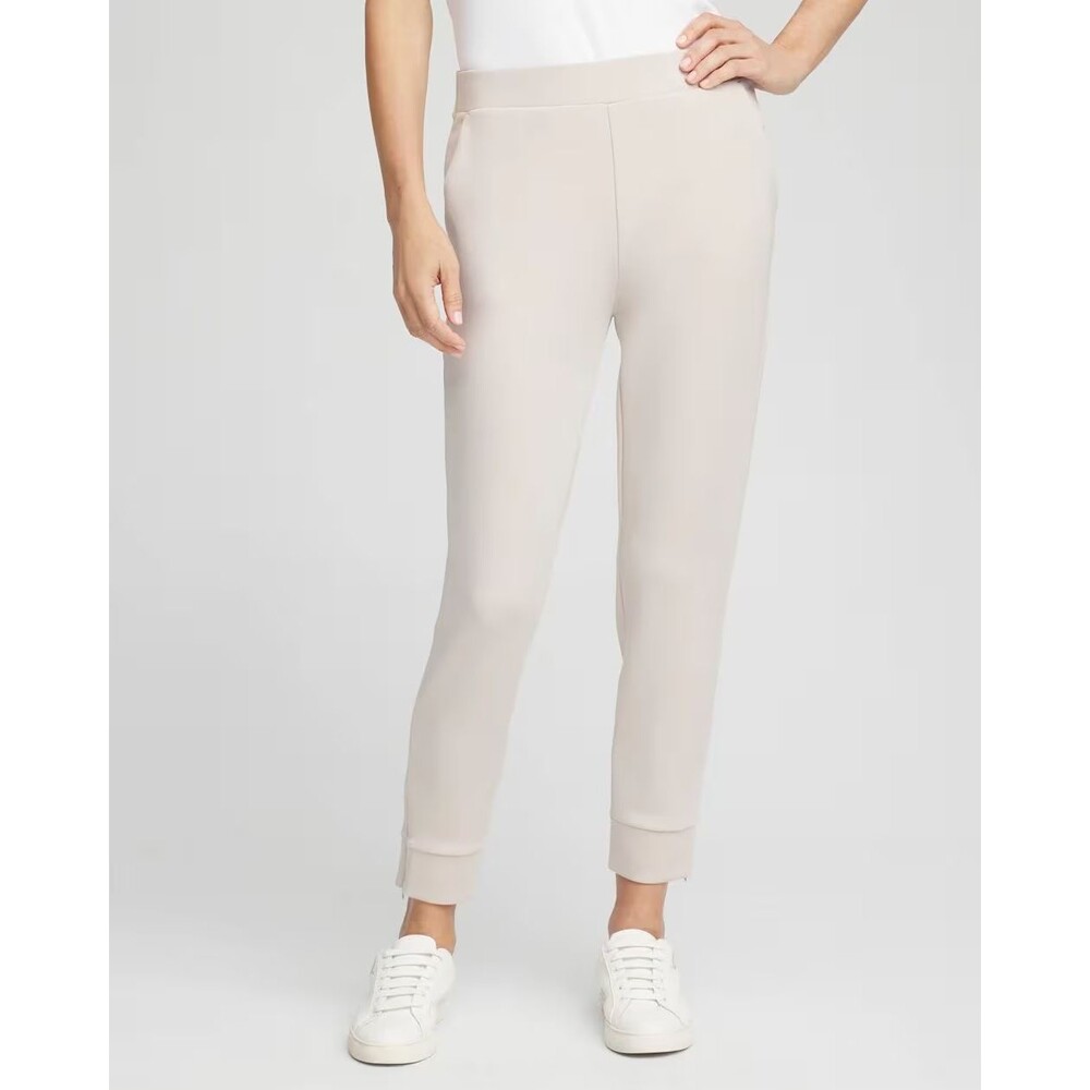 Chicos Zenergy Caviar Bead Jogger Pants Women 2 US L Beige Double Knit Ankle Zip